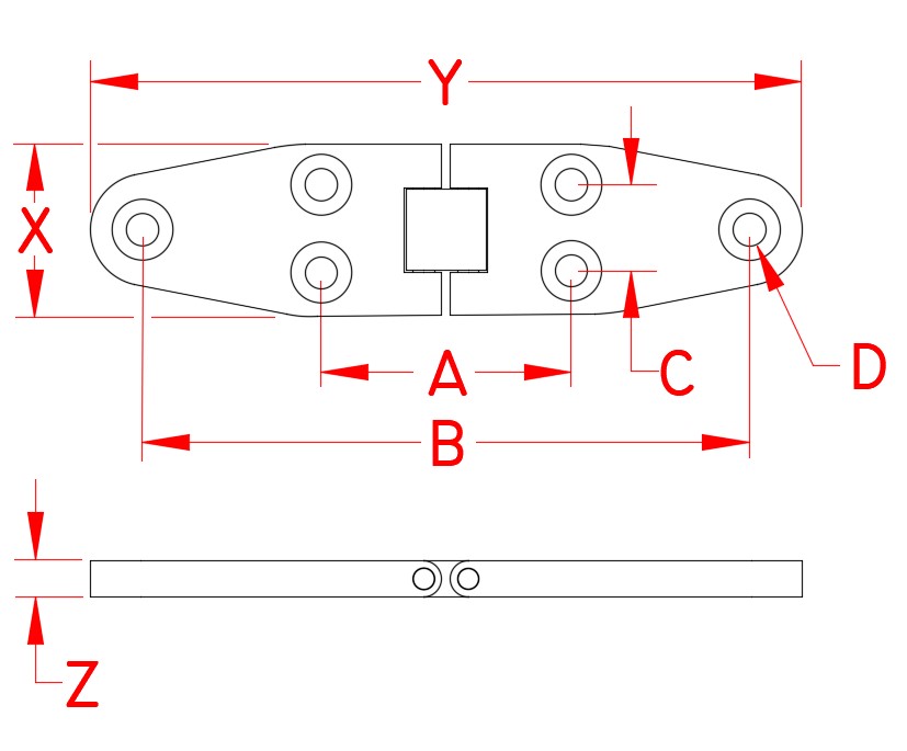 Stainless Steel Heavy Duty Wide Strap Hinge, S3832-0001, S3832-0002, Line Drawing Stainless Steel Heavy Duty Wide Strap Hinge, S3832-0001, S3832-0002, Line Drawing